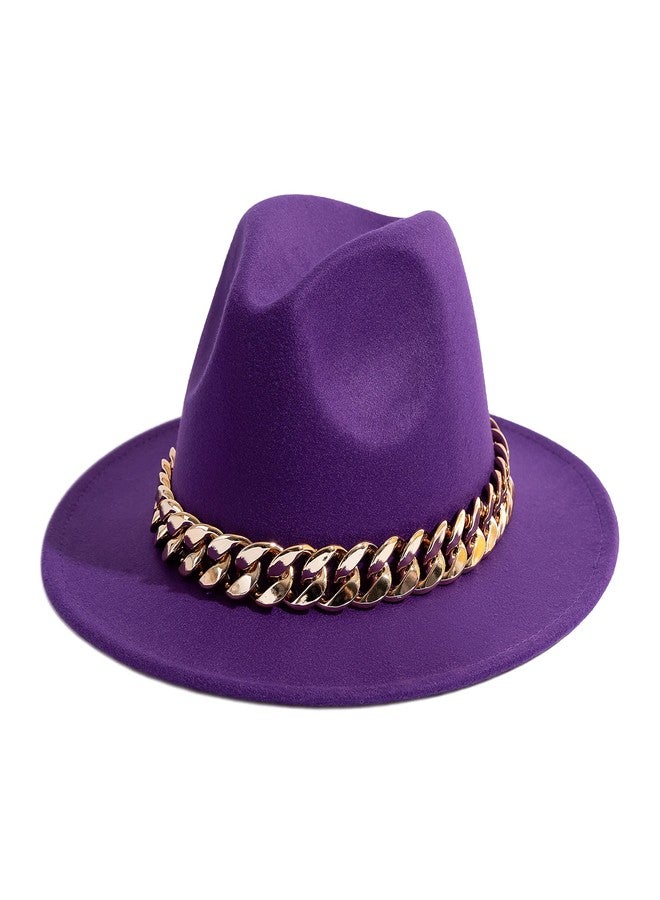 Gossifan Men & Women Belt Buckle Fedora Hat Wide Brim Floppy Panama Hat-Chain Belt Purple - Image 1